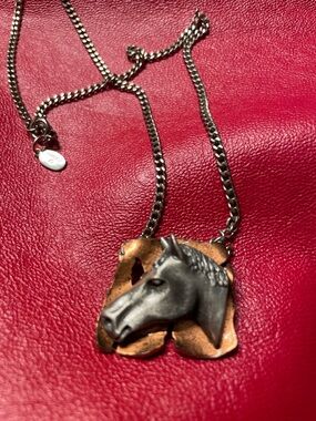 Two-Tone Copper & Pewter Horse Head Pendant Necklace